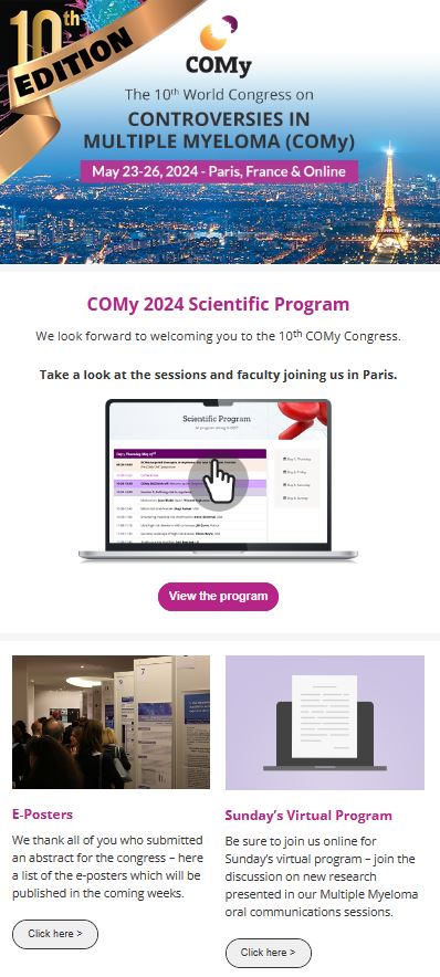 ⭐10th COMy Congress⭐️ Take a look at the sessions and faculty joining us in Paris👇 comylive.cme-congresses.com/program/ Register TODAY👇 bit.ly/3ZSb31v Join us online for Sunday’s virtual program👇 comylive.cme-congresses.com/program/#day-4 @Mohty_EBMT @nagler_EBMT @mvmateos