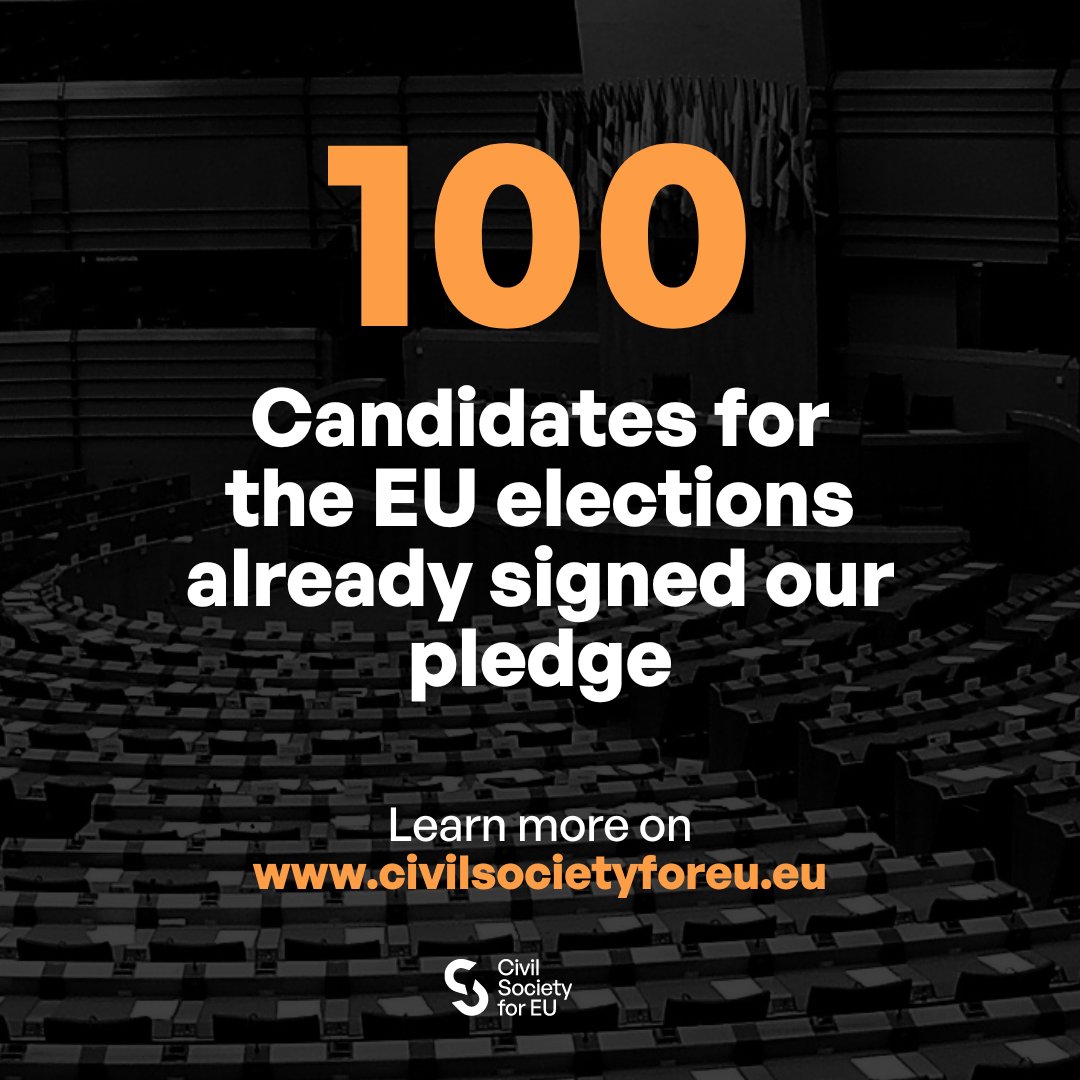 📢 100 candidates to the European Parliament committed to supporting civil society! With 30 days to go to the #EUelections, we call on all candidates to sign our #CivilSocietyForEU pledge for better civic space and civil dialogue across the EU 🇪🇺 👉 bit.ly/46SJNSE
