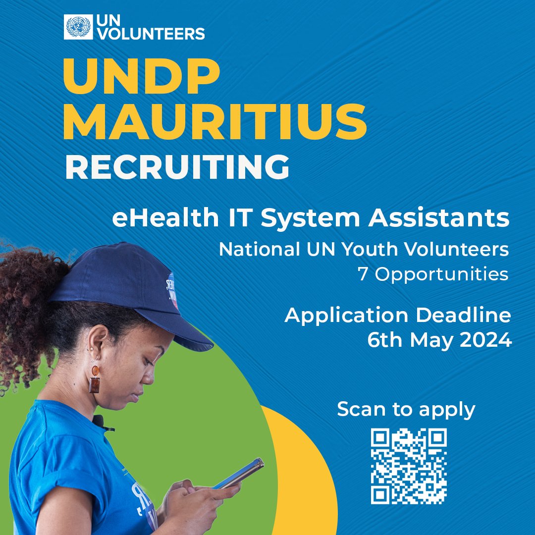CLOSING TODAY

A chance to serve with @UNDPMauritius as eHealth IT System Assistant & support a national e-Health system.

If you are 
- a national or legal resident of Mauritius🇲🇺
- aged 18 to 26  
- qualified in ICT or related field

 APPLY TODAY: app.unv.org/opportunities/…