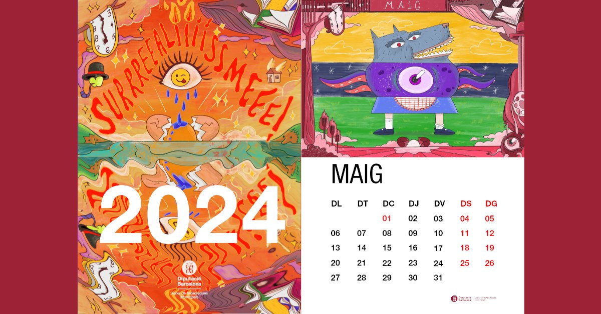 Ja saps que els més petits de la casa teniu el vostre propi calendari 2⃣0⃣2⃣4⃣?  Aquest any el surrealisme és el protagonista. Descarrega-te'l i dona la benvinguda al mes de maig!    
📌bit.ly/Calendari2024G…
#surrealisme #Commemhora