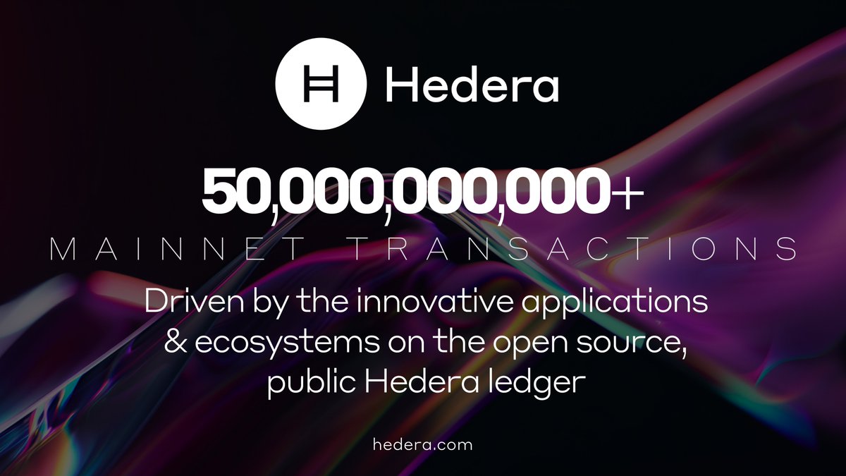 The #Hedera network has officially processed over 50 billion mainnet transactions since its launch. As always, a huge thank you to our incredible, ever-growing community of enterprises, developers, and users who have made this momentous achievement into a reality. #HelloFuture