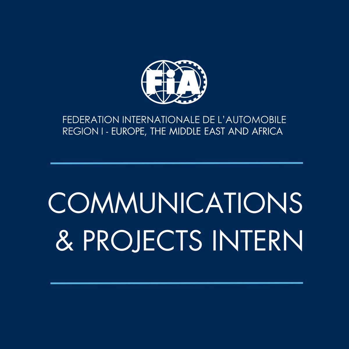 Are you a university student eager to learn and work at the @FIARegionI? We are looking for our next Communications & Projects intern! 📅 Application deadline: 31 May 📅 Starting date: 26 August More information fiaregion1.com/about-us/oppor… #internship