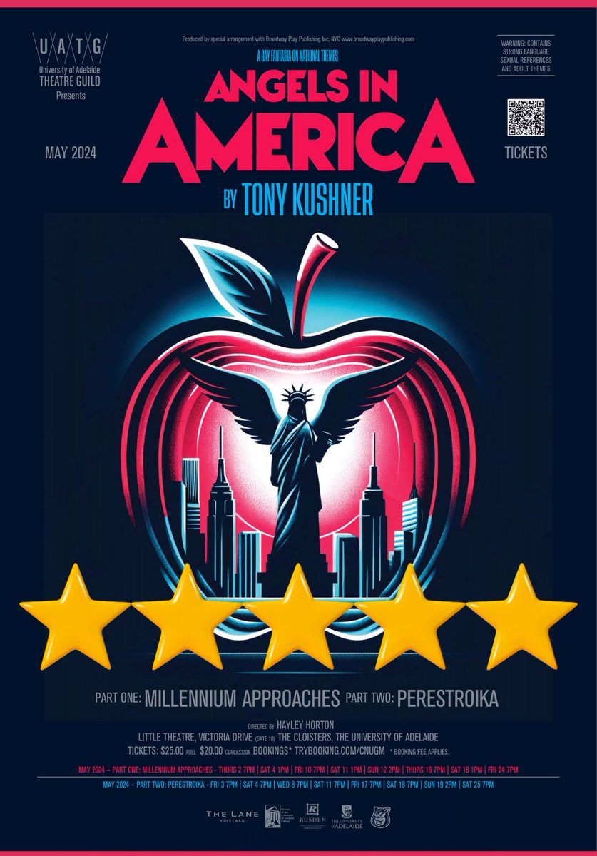 See why Angels in America is getting rave reviews
Book at trybooking.com/CNUGM 

Don't miss your chances before tickets fly away!

#angels #angelsinamerica #tonykushner #adelaide #theatre #performingarts #arts #actors #drama #comedy #fantasy #music #littletheatre #uatg #guild