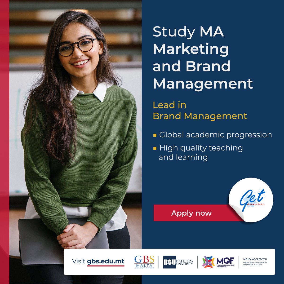 Ready to elevate your career in marketing and brand management?

Explore our MQRIC Accredited Master's programme at GBS Malta, awarded by Bath Spa University. 

Apply now for the next intake: bit.ly/4aAtaxt

#GBSMalta #MarketingMasters #InvestInYourFuture