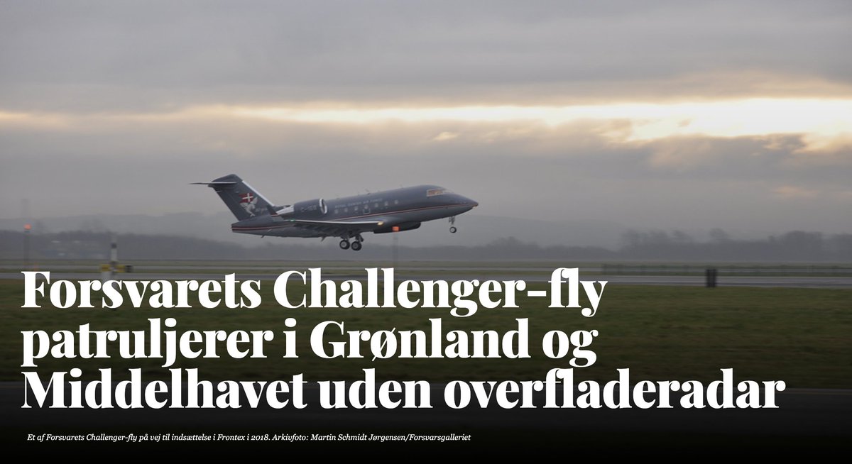 Da Forsvaret i marts sendte et Challenger-bidrag til EU's grænseagentur, Frontex, havde flyet ingen maritim overfladeradar. Det samme gør sig gældende for de fly, der patruljerer i Grønland. Alle radarer er i stykker og har været det i månedsvis. #dkforsvar