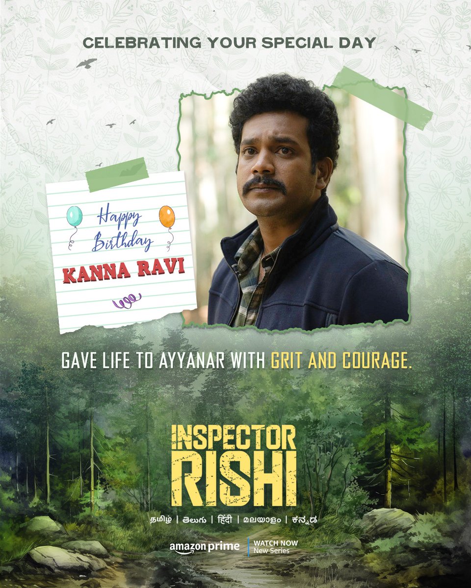 Wishing @iamkannaravi ‘aka’ our Ayyanar, a delighted birthday ❤️ We will forever hold your remarkable performance close to our hearts ✨ #HBDKannaRavi 🎈 Wishes from team #InspectorRishi #InspectorRishiOnPrime @Naveenc212 @TheSunainaa @nandhini_js @shukdev_lahiri