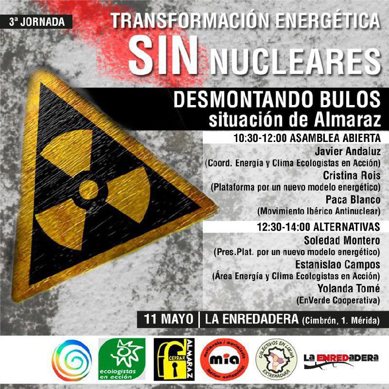 Colectivos en Lucha Extremadura convoca por toda la región charlas y debates para informar a la ciudadanía extremeña de las alternativas energéticas y desmontar los bulos en torno a la situación de la Central Nuclear de Almaraz. Queremos que Extremadura lidere un verdadero