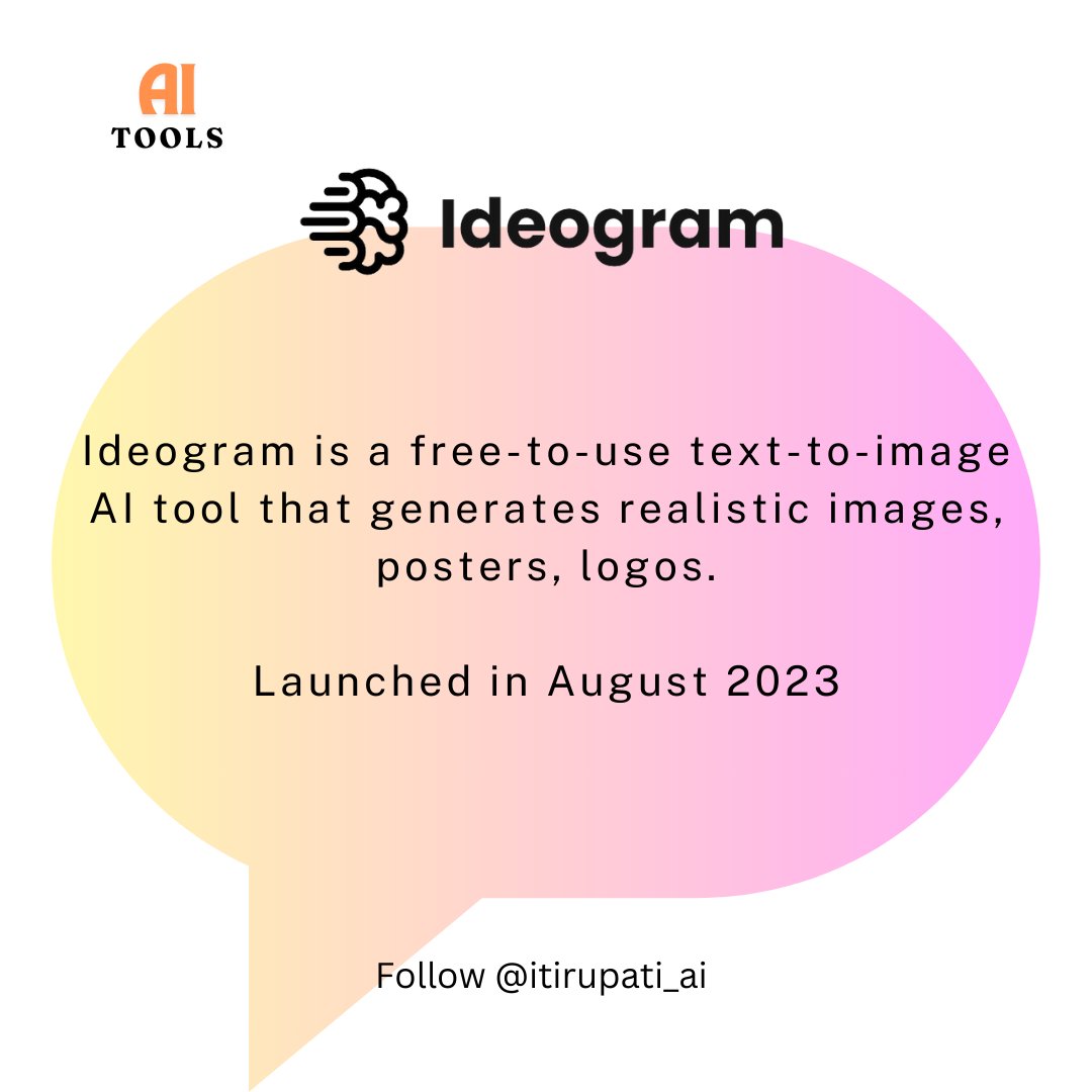Ideogram is a free text-to-image AI tool that lets you create realistic images, posters, and logos in seconds. Perfect for designers and creatives, it offers powerful features to transform your ideas into visuals. Launched in August 2023. #AI #Creativity #DesignTools