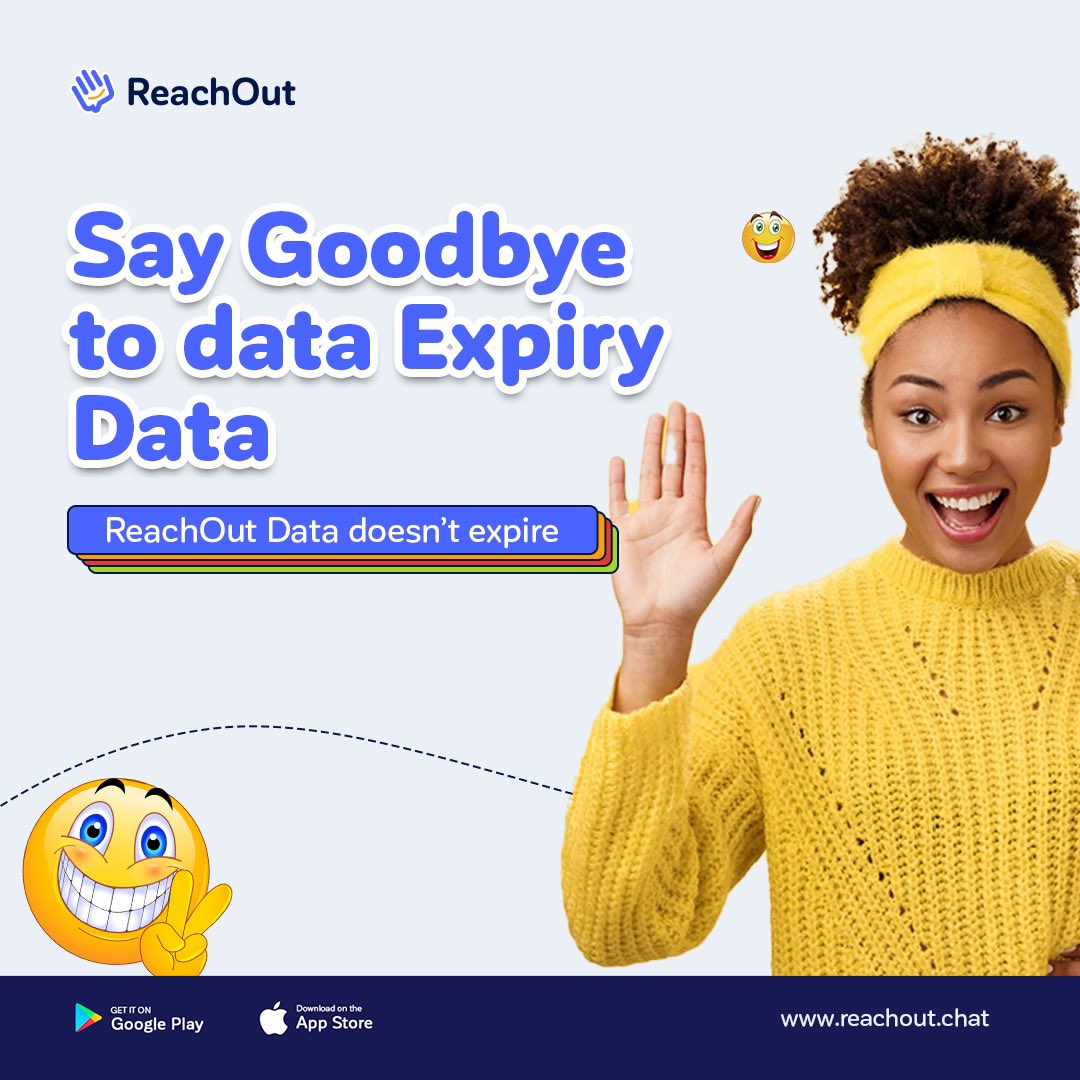 Say Goodbye to data expiration. 

#Funfact : Data you buy on ReachOut Don't Expire!

Playstore: bit.ly/44Ti9nI

#ReachOutApp #DownloadNow #Freedata  #NoDataNoWorries #CrystalClearCalls