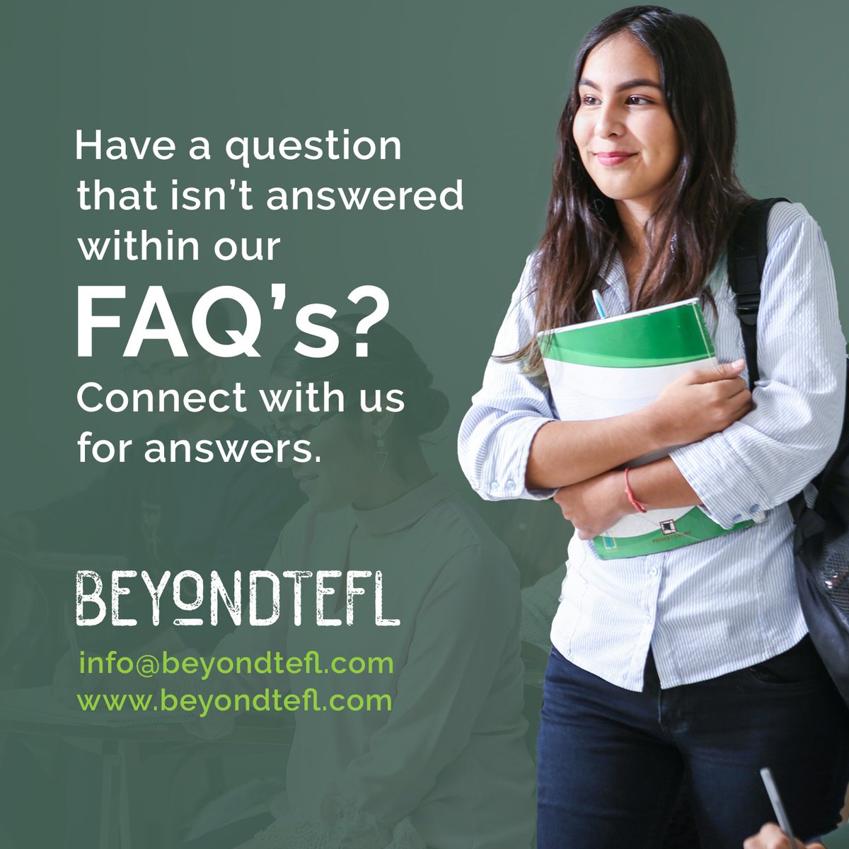 Got a question not covered in our FAQs? Reach out to us here for the answers you need: beyondtefl.com/contact-us/ #BeyondTEFL #FAQ #CustomerService #GetInTouch #TeachAbroad #TEFLCertification #TeachEnglishAbroad
