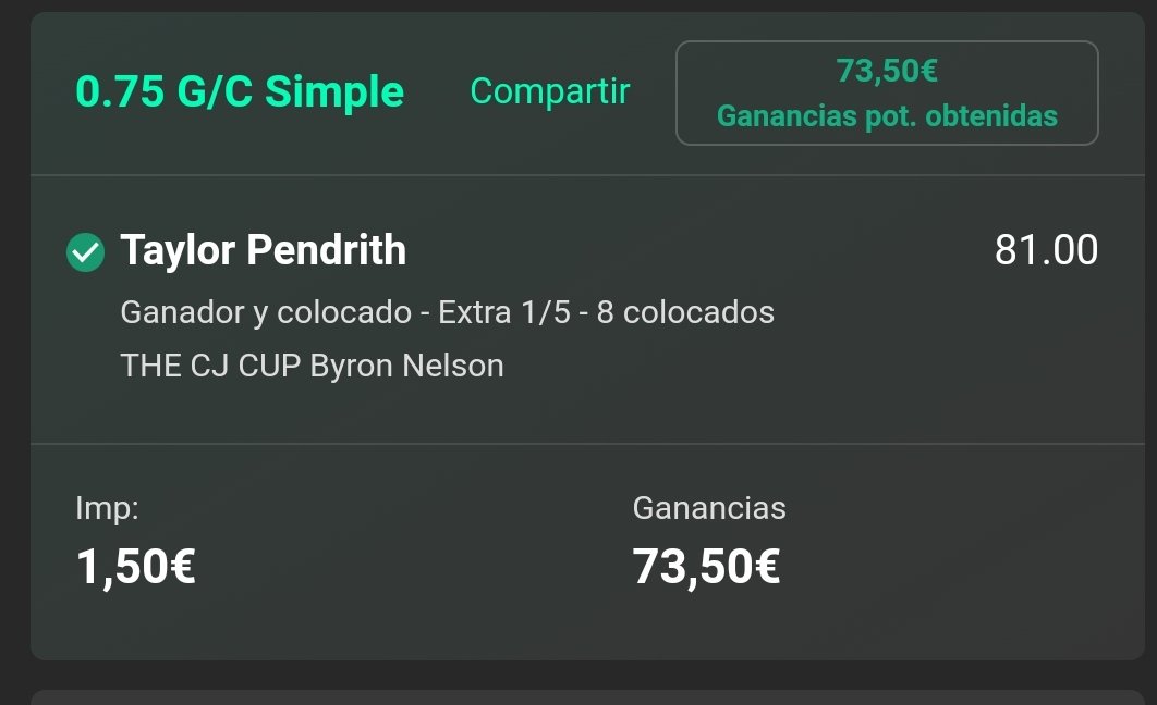 Cuotón made in @Angusbet1 . Tipster imprescindible y más en un deporte tan complicado. ¡¡¡¡Grande!!!! #ApuestaGolf #ApuestaConResponsabilidad