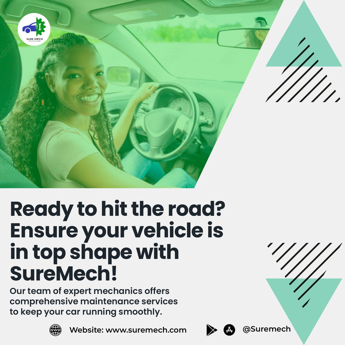 Hit the road worry-free with SureMech! 🚗 Our expert mechanics keep your car running smoothly with top-notch maintenance services. From routine check-ups to handling breakdowns, we’ve got you covered. Drive with peace of mind – schedule your service appointment today! #SureMech