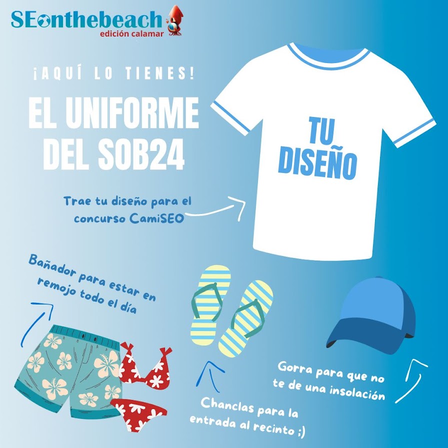 Ya va quedando menos amig@s 😉aquí va un recordatorio del uniforme onthebeach. ☀️ Queremos que vengáis con los diseños de camisetas más molones para el concurso. ¿Quién ganará en esta edición? 😎

#SEontebeach #marketingdigital #SEO #SOB24