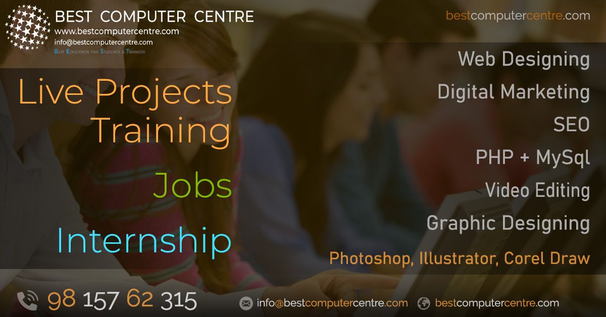 Best Web Designing Training Institute Amritsar | Seo Training | Php Mysql Training | Amritsar
Contact +91 (981) 576 2315
info@bestcomputercentre.com

buff.ly/3IWnGiE

#webdesigning #training #instituteamritsar #SEOTraining  #php_mysql_training #graphicdesigning #photoshop
