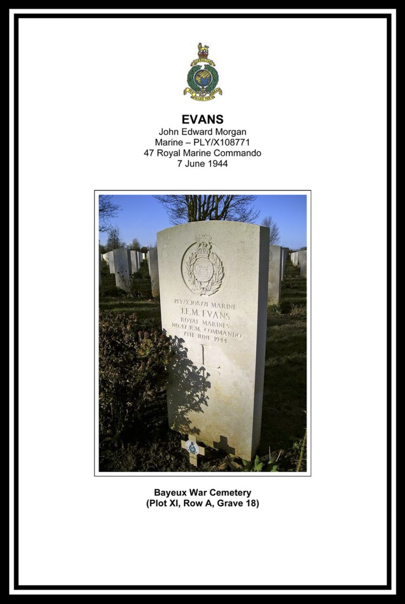 On each of the 46 days leading to #DDay80, we remember one of 46 men of 47 (Royal Marine) Commando killed, drowned or mortally wounded in their #DDay mission Operation Aubery.

Today (D-31) we remember John Edward Morgan EVANS of #Glynneath #Glamorganshire
