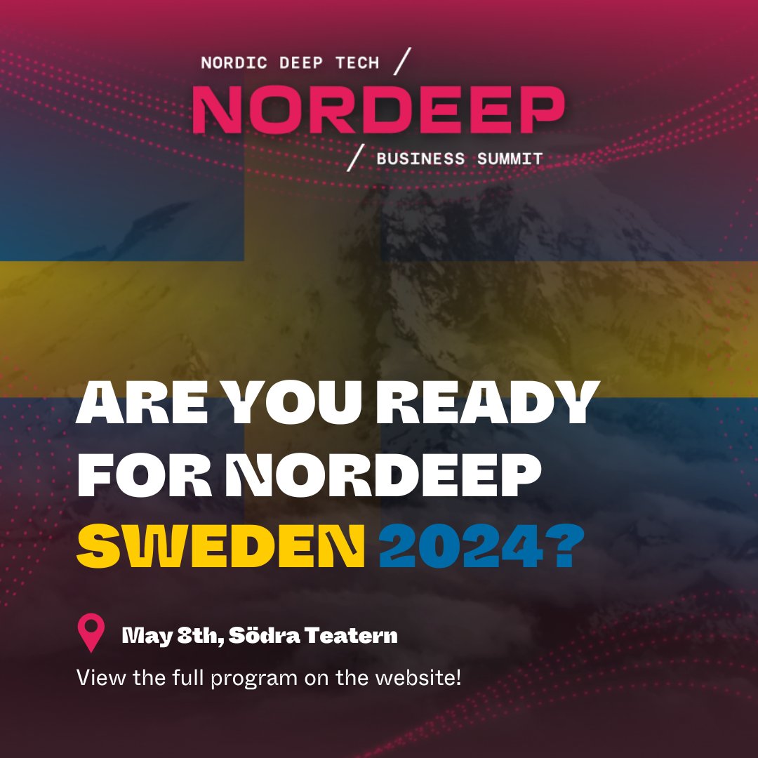 🎉NORDEEP is only 2 days away!! Get excited to meet with all the deeptech startups, investors, talents and experts all under one roof! 📍May 8th, Södra Teatern doors open at 8.30 Last chance to get your tickets: nordeep.com/stockholm-tick…