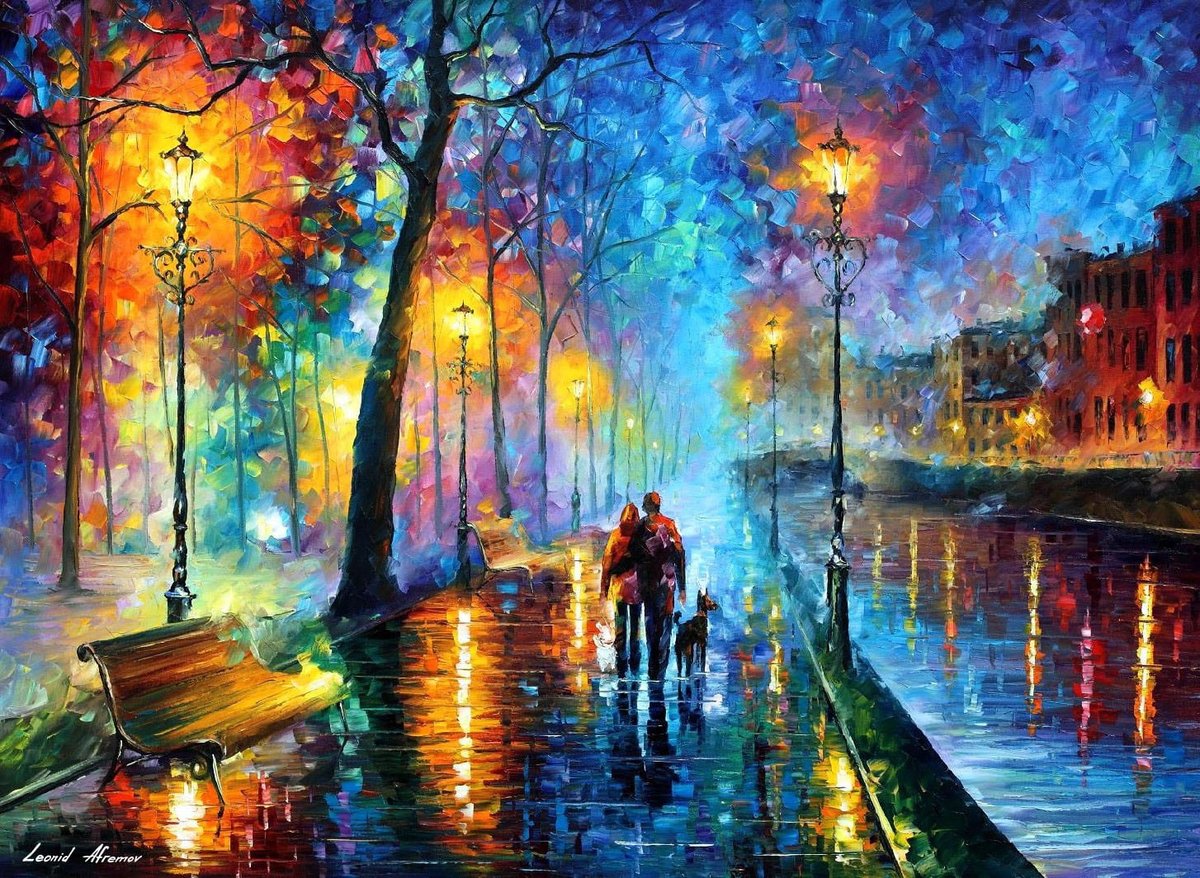 MELODY OF THE NIGHT - Large-Size Original Oil Painting ON CANVAS by Leonid Afremov (not mixed-media, print, or recreation artwork). 100% unique hand-painted painting. Today's price is $99 including shipping. COA provided afremov.com/melody-of-the-…