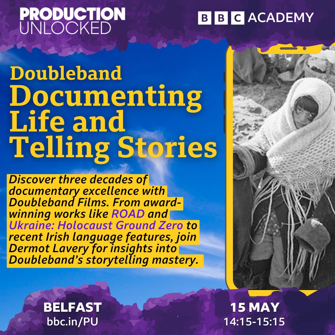 🎥 Step into the world of documentary filmmaking with @doublebandfilms at #ProductionUnlocked. Hear from Dermot Lavery as he shares the secrets behind their award-winning projects. 🎟 Book now: bbc.in/PU