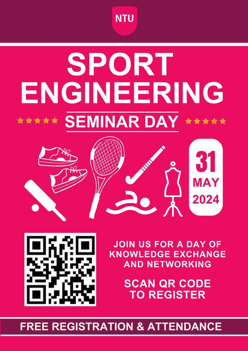 Last few days to register for #SportsEngineering seminar day @TrentUni @NTUeng @NTUSportseng. Register before Friday to secure your place and interact for industry  and future sports engineers.    Register at buff.ly/3QnwCUg #Sport #Engineering #future #freevent #SPEEDlab