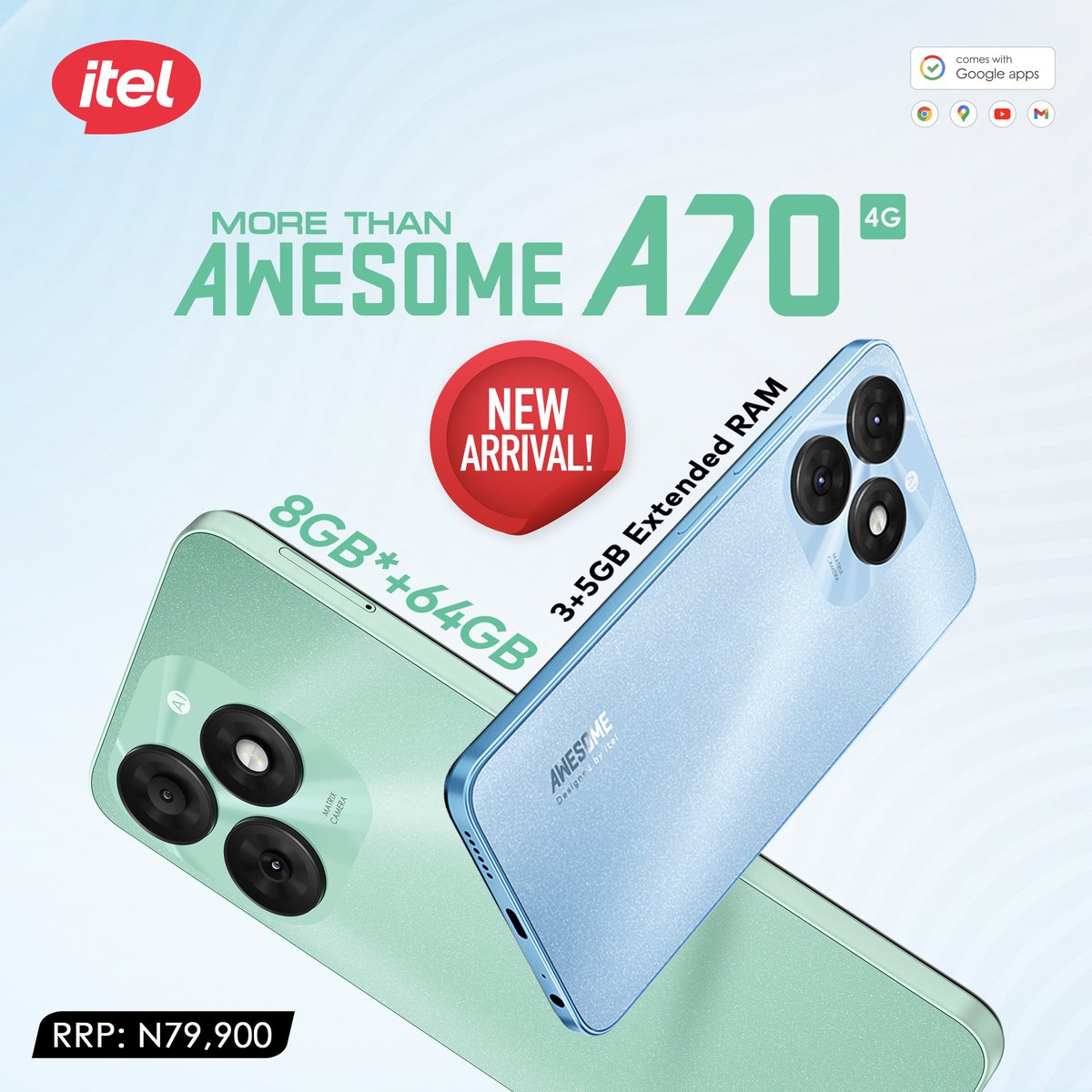 Good day guys!

The More Than Awesome itel A70 is here to give you value for your money! With 8GB (3+5) RAM and 64GB ROM, the itel A70 has a lot of features designed just for you! Go get yours in any phone store near you or on Jumia!

#itelA70
#MoreThanAwesome