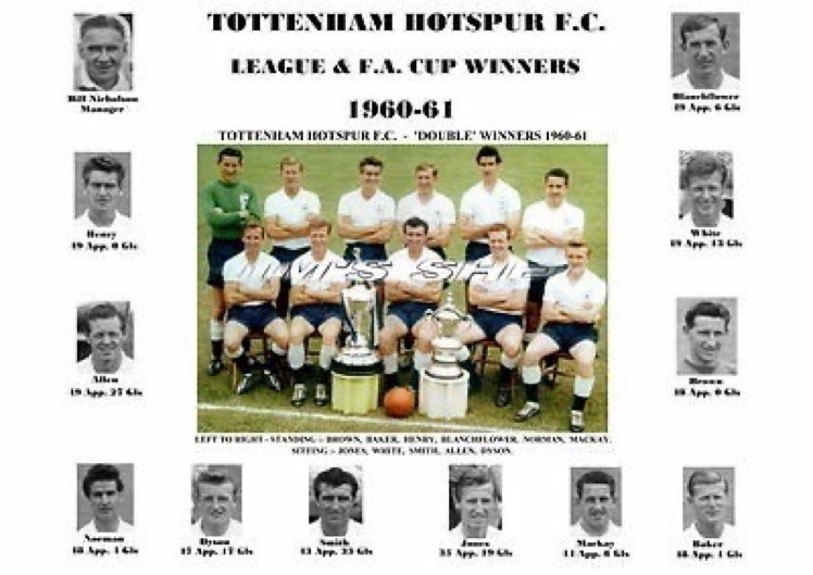 6 May 1961. Tottenham Hotspur became the 1st English team in the 20th century (and the 3rd ever up to that point), to win the domestic “Double” of the Division 1 Championship (now Premier League) and the FA Cup.