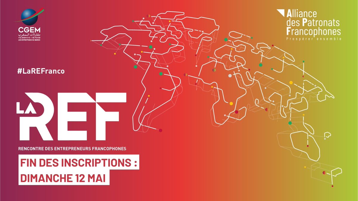 ⏳ Plus que quelques jours pour s'inscrire au grand rassemblement annuel de l'Alliance #LaREFranco ! Du 30 au 31 mai 2024 à Marrakech, accueillis par nos partenaires de la @CGEM_MA . 📷 Pour y participer, inscrivez-vous gratuitement ici : lnkd.in/eZeSg7UX