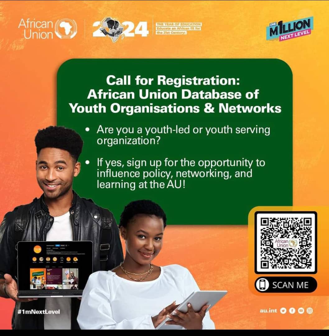 Join the African Union Youth Decision by registering your organization on the AU Youth Organisation Database! Unlock opportunities for policy influence, networking, learning, and more with the AU and development partners. Sign up now!: tinyurl.com/22kps434 #AfricanYouthVoices