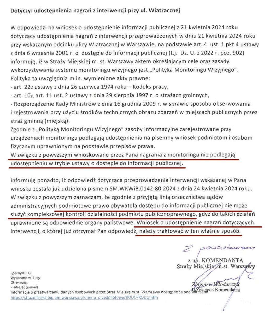 🔴 CO STAŁO SIĘ PODCZAS INTERWENCJI❓ @SMWarszawa zapomniała, że PRZYJĘTA linia orzecznicza sądów wskazuje, że nagrania z interwencji są informacją publiczną❗️ Dlaczego nie chcą ich udostępnić❓🤔 Panie Prezydencie @trzaskowski_, macie problem z jawnością w @warszawa❗️ 🔴…