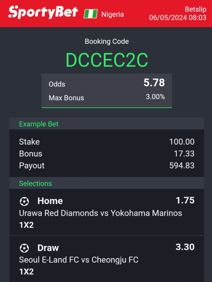 5 Sweet odds 🍭🍭🍭 DCCEC2C 🍀🍀 Don't Miss Out 🙏🙏 @SportyBetNG @SportyBet