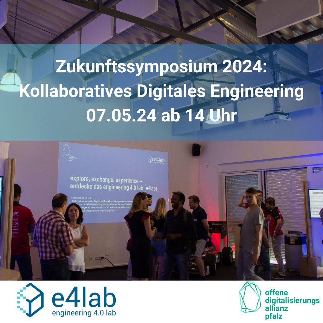Die Offene Digitalisierungsallianz Pfalz lädt Sie herzlich zum #Zukunftssymposium 2024 Kollaboratives Digitales Engineering am 7. Mai 2024 ab 14 Uhr in #Kaiserslautern ein.

#DesignThinking
#Collaboration
#AI in #Engineering
#DigitalTwins
#engineering40

⏩e4lab-kl.de/zukunftssympos…