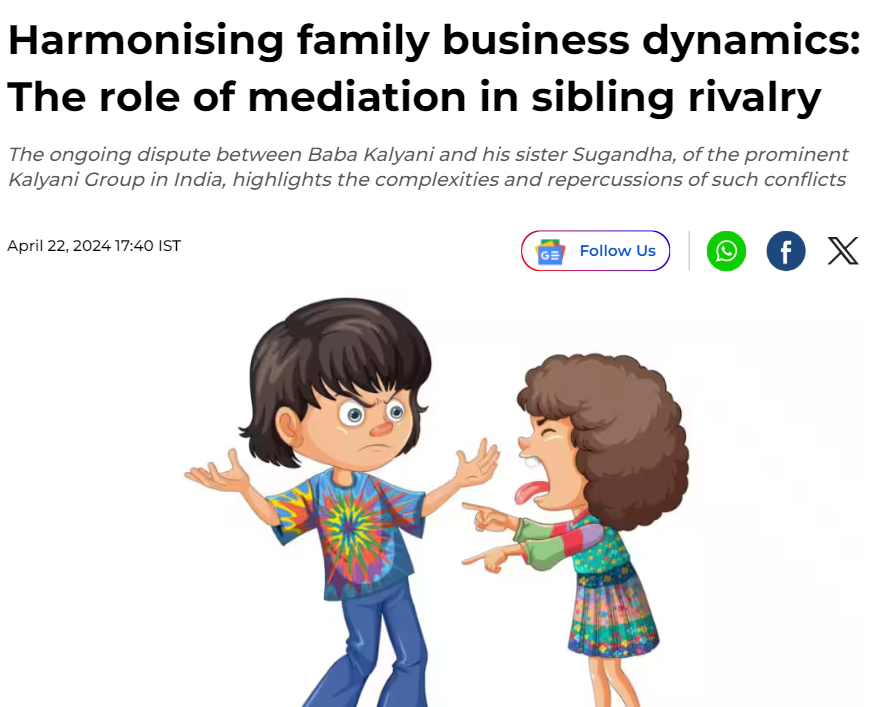 In this co-authored opinion piece, @SougataRay10 and @npbang of @ISBFamBiz, and Tara Ollapally, Co-founder CAMP Arbitration & Mediation Practice, explore how mediation acts as a proactive conflict resolution strategy in navigating sibling rivalries in family businesses. Read in