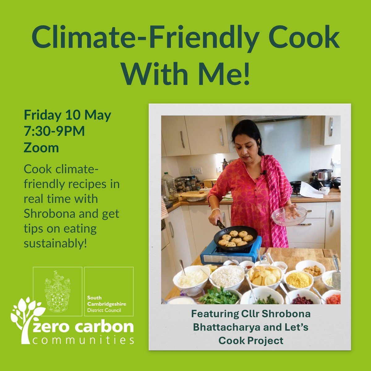 South Cambs Zero Carbon Communities are hosting an interactive cooking event!🧑‍🍳 Join them for a presentation on their work around avoidable food waste, followed by a live cooking demonstration from Cllr Shrobona Bhattacharya. Sign up here: buff.ly/3ULAote @SouthCambs