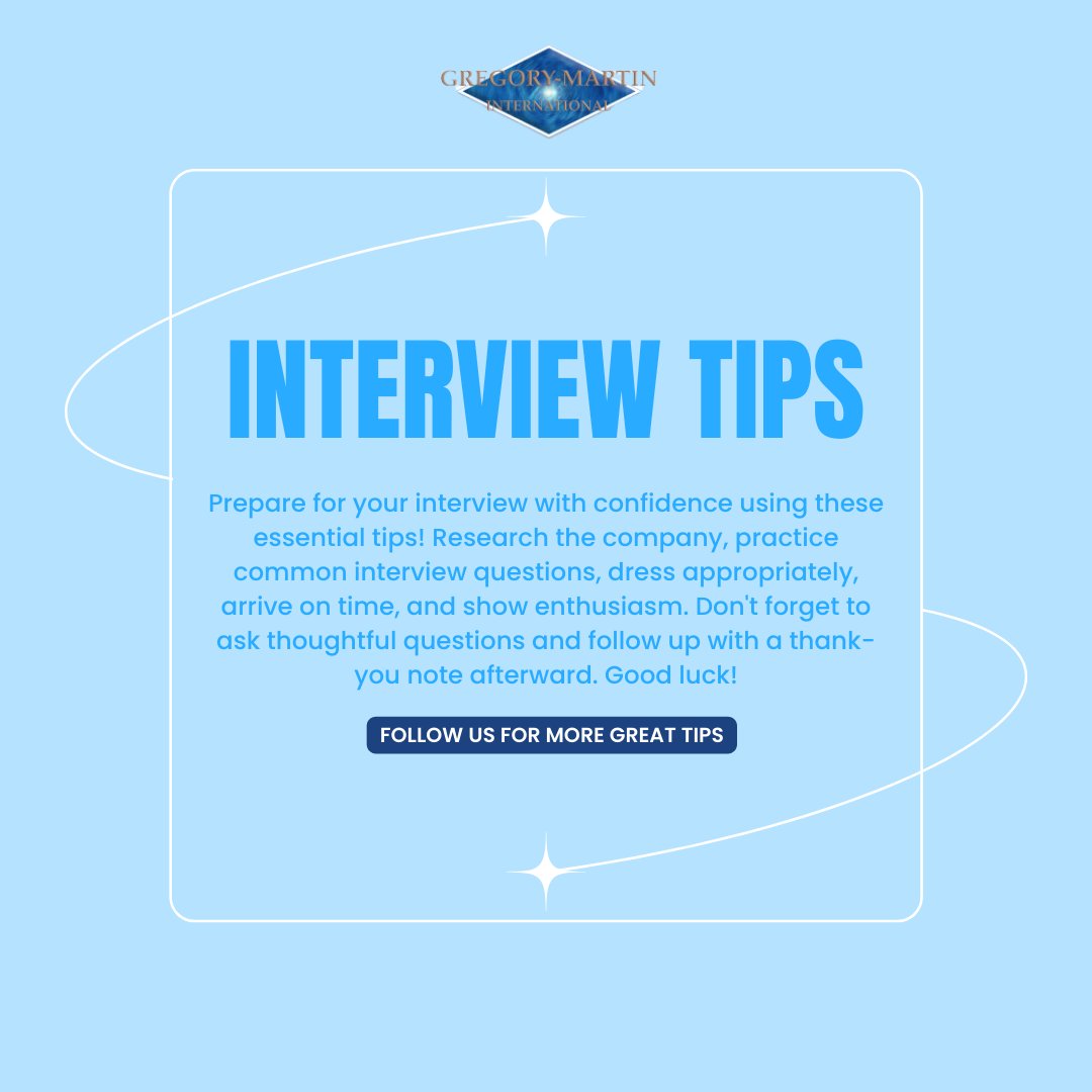 Get ready for your interview with confidence! Research the company, practise common questions, dress well, be punctual, and show enthusiasm. Ask thoughtful questions and send a thank-you note afterward. Good luck! 
#JobOpportunity #JobRole #NewJob #JobHunting #JobSearch