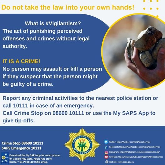 Do not take the law into your own hands! It is a CRIME #CrimeStop