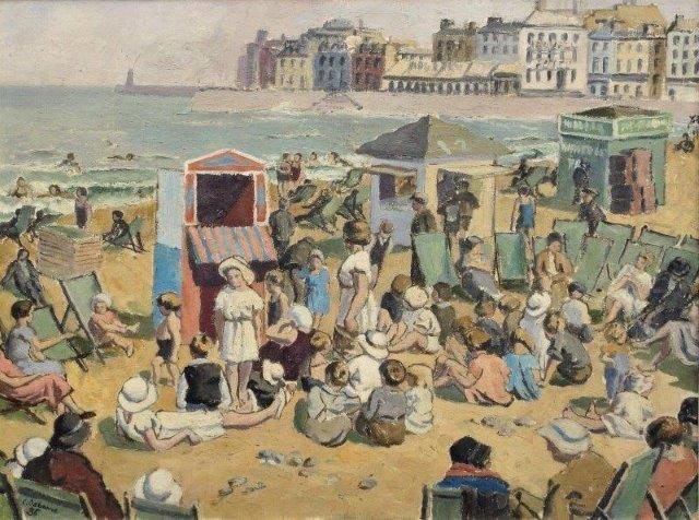 With it being #BankHolidayMonday, I thought I'd start today with this beach scene, even if the weather might not quite match the view! This is 'Punch & Judy, Margate Sands' by Cecil Osborne from 1936. #CecilOsborne #Margate #BankHoliday  #EastLondonGroup