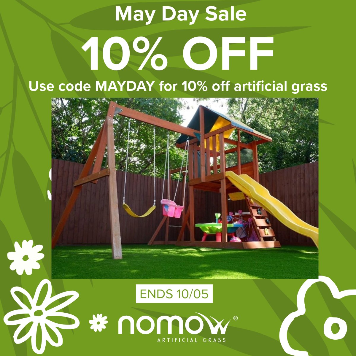 Save 10% this week using code 'MAYDAY' 🌸

Be quick - code expires on 10th May 🌿

 #Nomow #ArtificialGrass #Gardening #usecode #buytoday #springiscoming