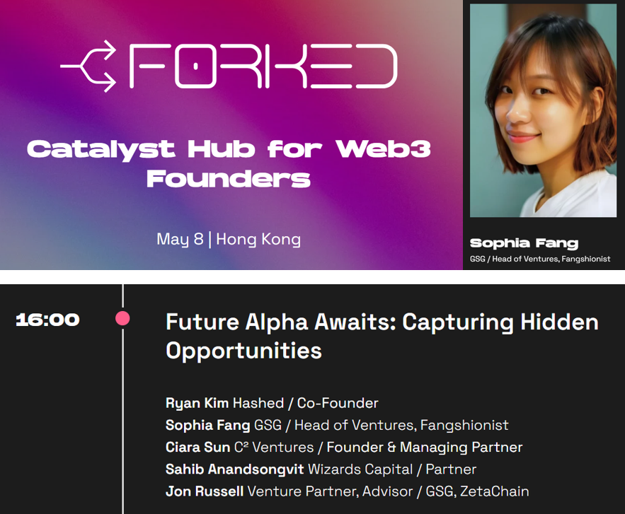 Super thrilled to be speaking at @forkedconf
this week alongside @gsg_digital's Venture Partner @jonrussell, and @Crypto_Ciara @0xryankim @seeksahib. Let's connect if you are in HK this week!