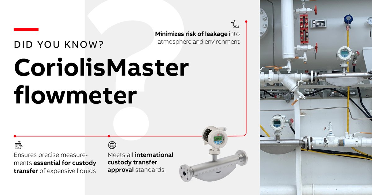 💡 Did you know that ABB’s Coriolis mass flowmeters play a crucial role in transferring expensive liquids?Whether you're a producer or buyer in the chemical or oil & gas industry, accurate measurement during custody transfer is non-negotiable. 
👉 ow.ly/5Nks50Rwb36