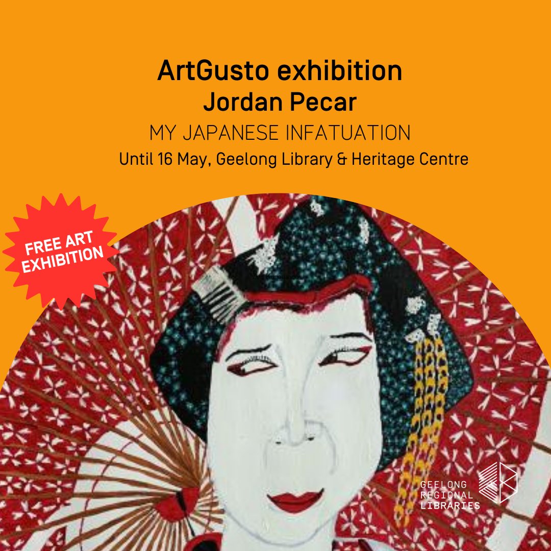 Visit the free 'My Japanese Infatuation' display by Jordan Pecar, this May at Geelong Library. 

ArGusto is a working studio for disabled & neurodiverse artists, working in the visual arts.

ow.ly/Xsig50Rx2I4