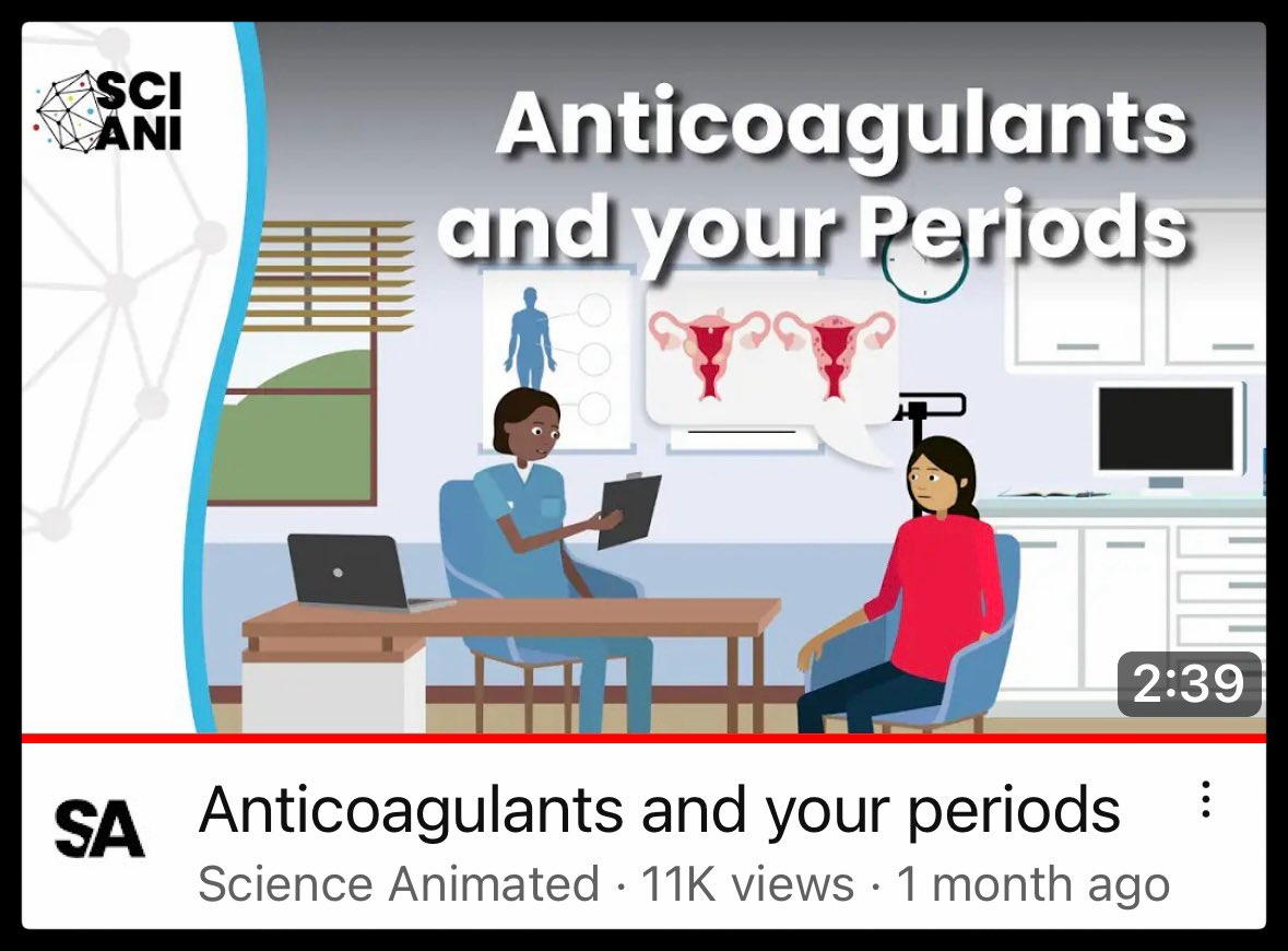 Anticoagulants and your periods youtu.be/kAIirzFVFKc?si… via @YouTube Over 11K views in a month! We reckon this is a really important issue, guess you agree!Thanks @supportkings for helping. @thrombosisday @ThrombosisUK @isth @RCObsGyn @bsamuelson_md @acweyand @AnticoagForum