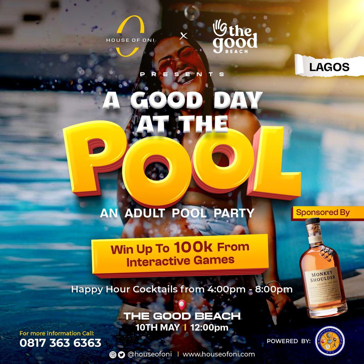 Upto N100,000 up for grabs at the hottest adult pool party!

To get your tickets call or send us a whatsapp message via 08173636363

#houseofoni #houseofoniparty #thegoodbeach #beachvibes #lagosparty #hoo #newadventures #silentdisco #silentdiscoafrica