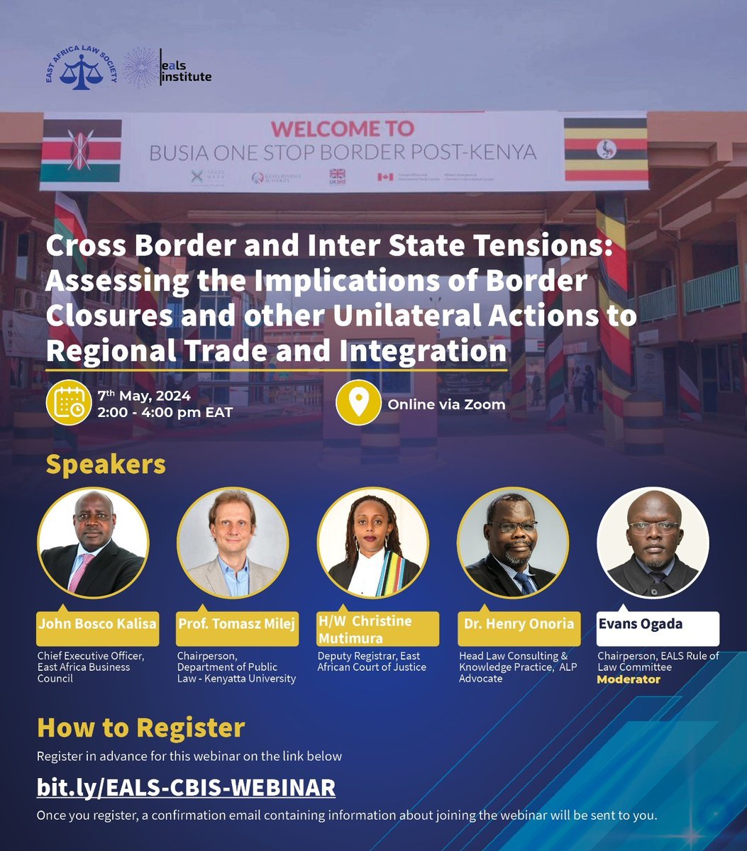 We are excited to announce that our Knowledge Partner, Dr. Henry Onoria will be speaking at @ealawsociety webinar on 'Cross Border and Inter state tensions' His participation adds on the previous deeds by ALP East Africa in supporting regional integration in East Africa.