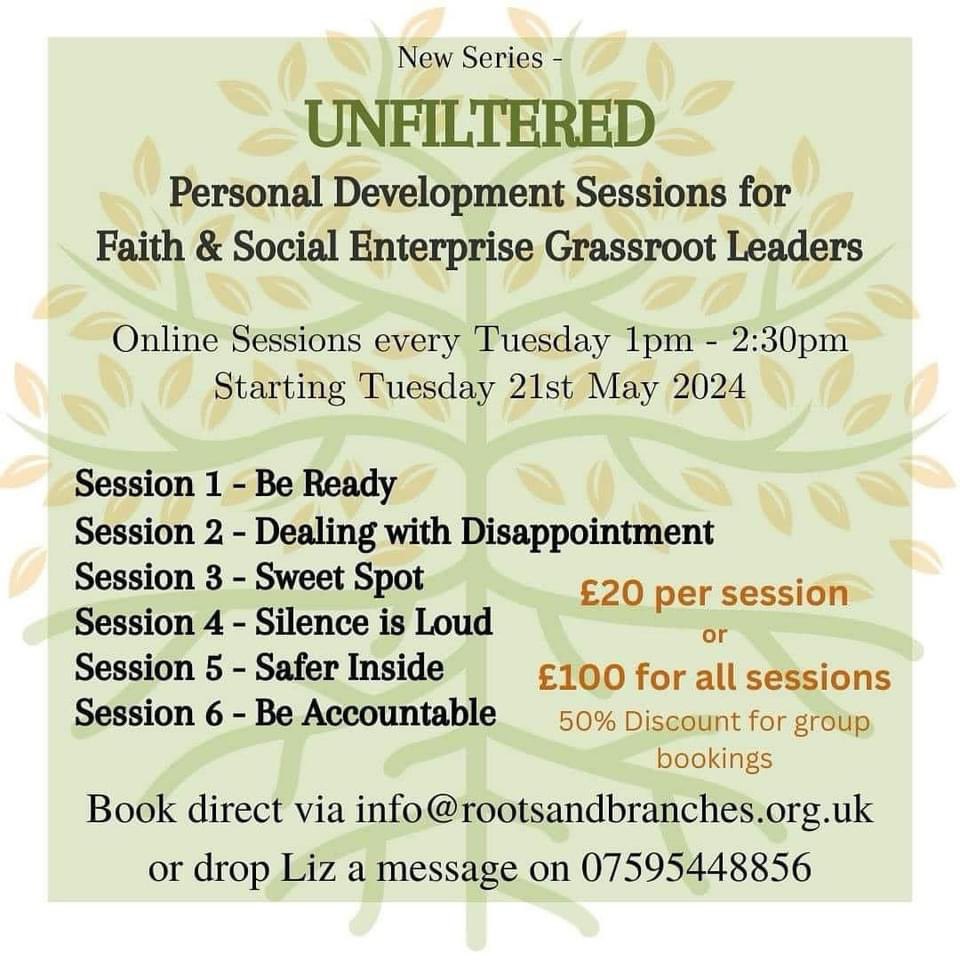 Just 2 weeks to go until the first Unfiltered session…
Sign up now to take part in ‘Be Ready’
#personaldevelopment #socialenterprise #socialleader #faithleader #grassroots #rootsandbranches