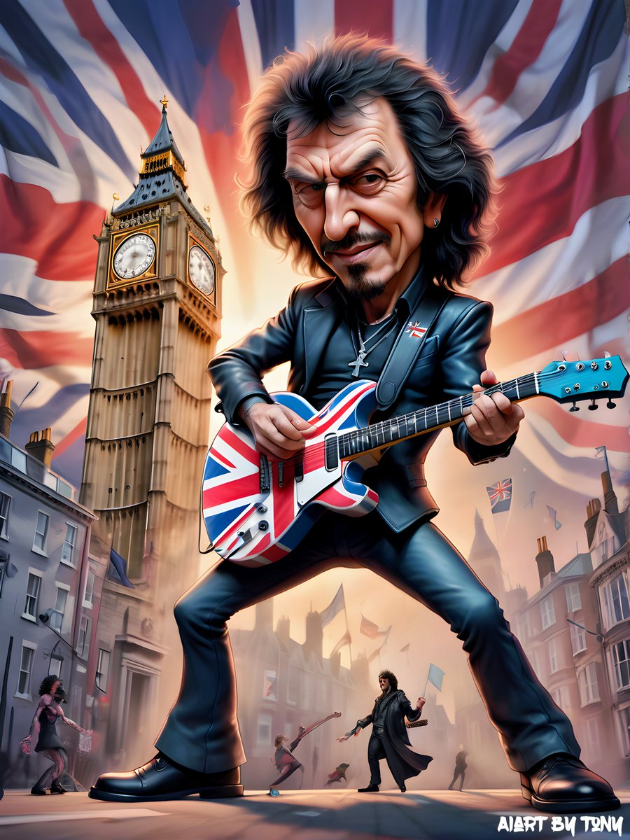 Death and hatred to mankind
Poisoning their brainwashed minds
Oh lord, yeah!

Politicians hide themselves away
They only started the war
Why should they go out to fight?
They leave that role to the poor, yeah

#TonyIommi #AIArtwork #lyrics #musician