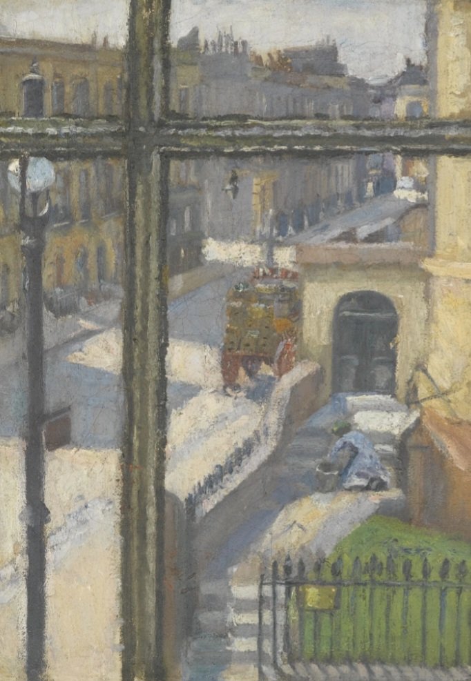 Spencer Gore painted this work in 1911 from the third floor of Walter Sickert’s painting school, Rowlandson House, and shows the junction of Hampstead Road and Rutland Street in Camden in London; the outbreak of WW1 forced the school's closure. A year after this work, Gore…