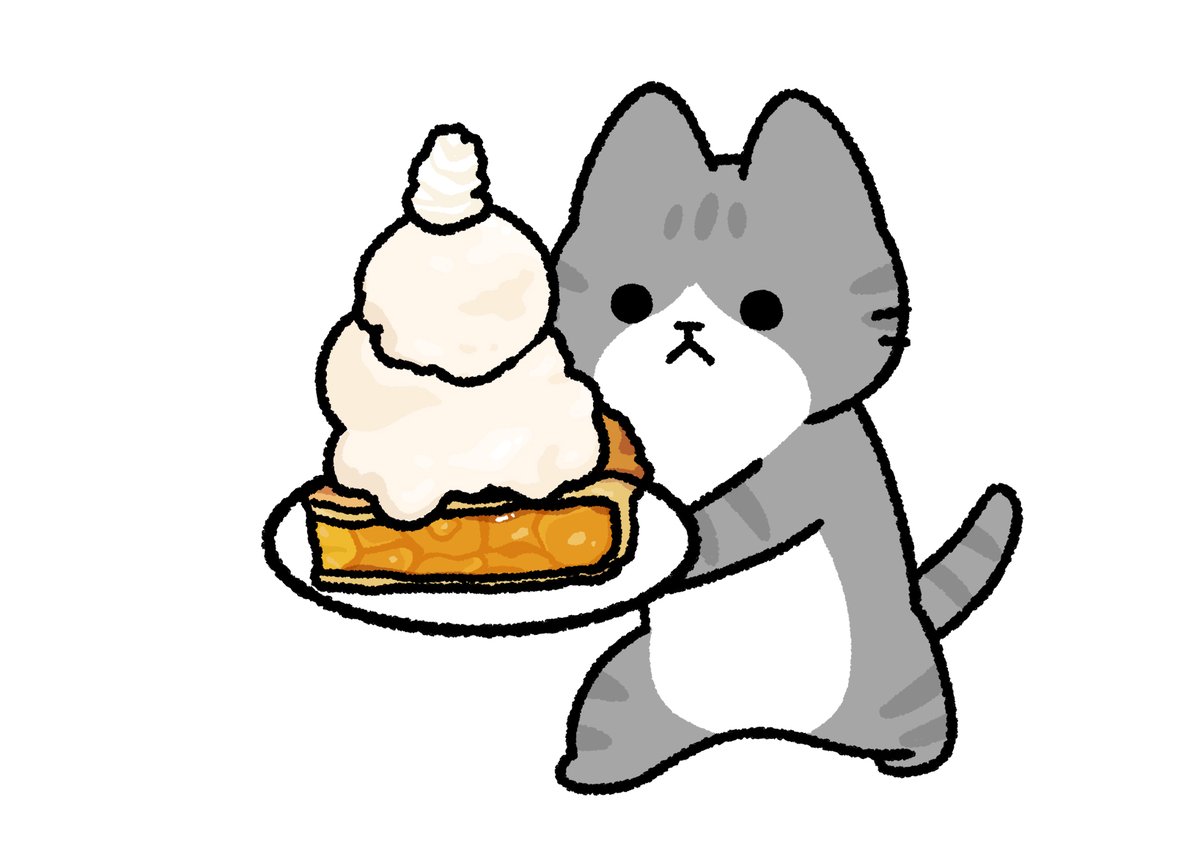 「食後にアイスクリームをのせたアップルパイを持ってくる猫 」|pandaniaのイラスト