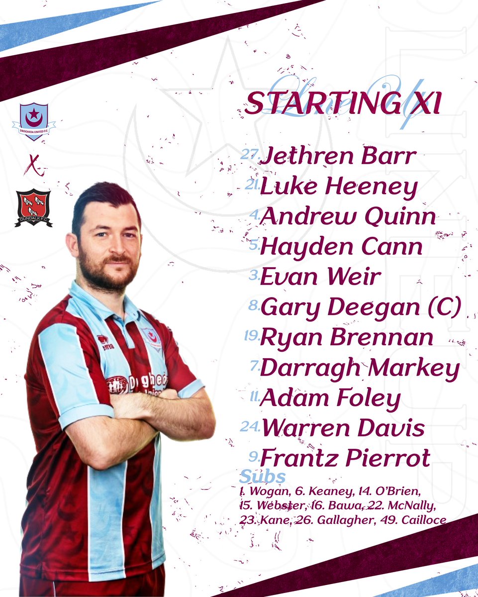 Drogheda United Starting XI vs Dundalk 🟣🔵 #WeAreDrogs | #OurTownOurClub