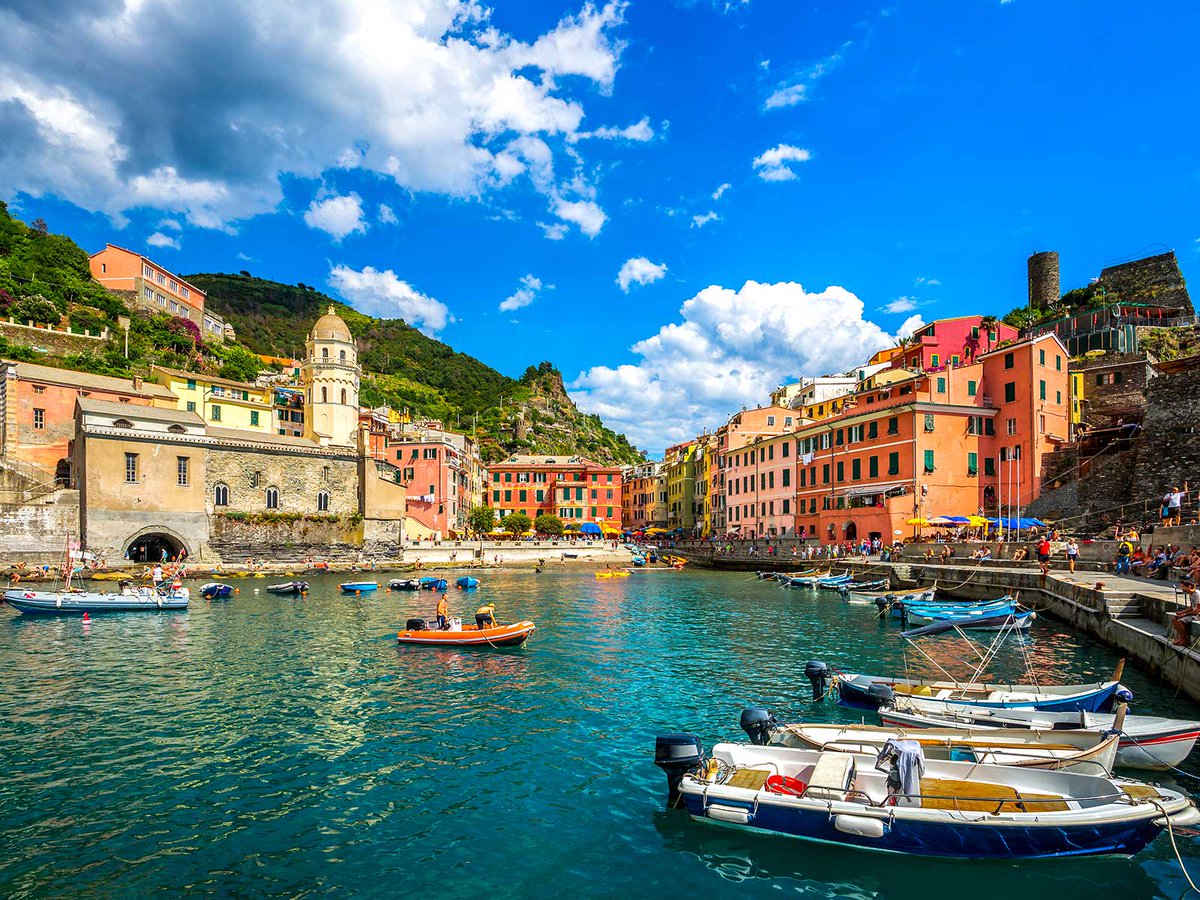 Cinque Terre (five lands) is a picturesque coastline consisting of five villages. Over the centuries, people have built terraces on the steep landscape up to the cliffs that overlook the sea,