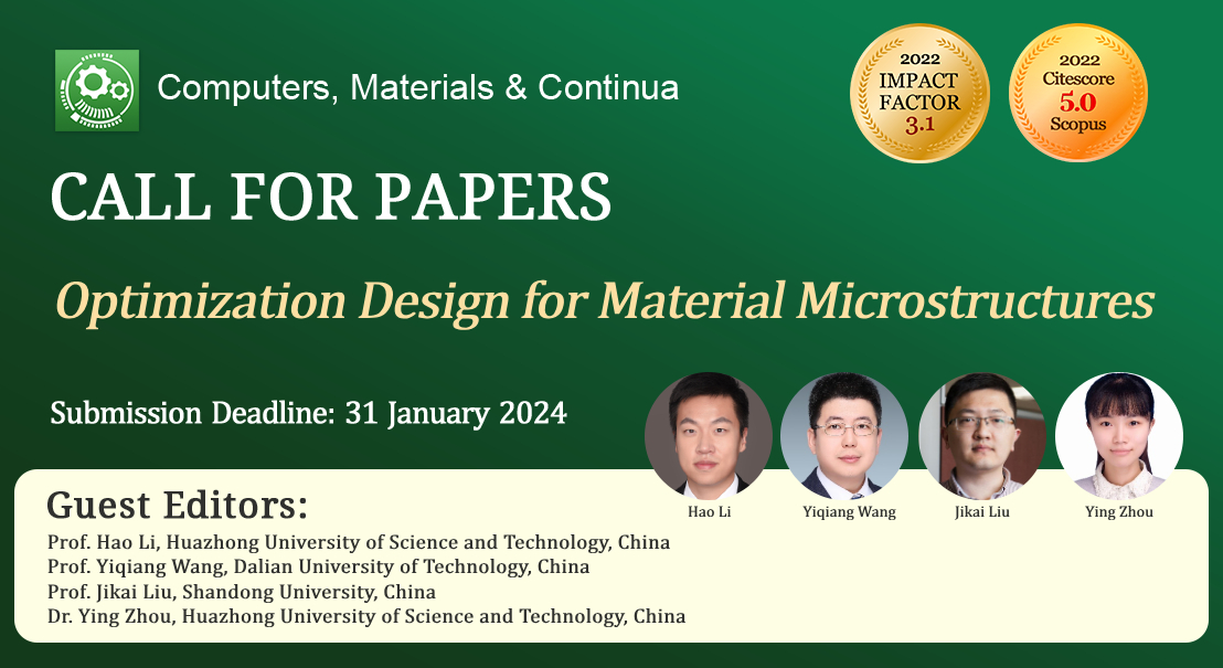 📢 #specialissue #CallforPapers CMC-Computers, Materials & Continua new special issue“Optimization Design for Material Microstructures”is open for submission now. #TopologicalOptimization #Metamaterials #MultifunctionalMaterials  👉techscience.com/cmc/special_de…
