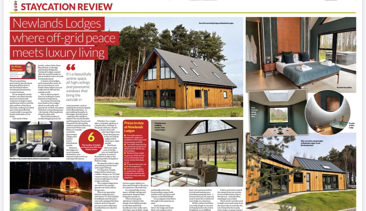 Nice spread in today’s @SunderlandEcho for my travel feature on Newlands Lodges if you’re looking for some staycation inspiration. Full feature here: sunderlandecho.com/travel/staycat…